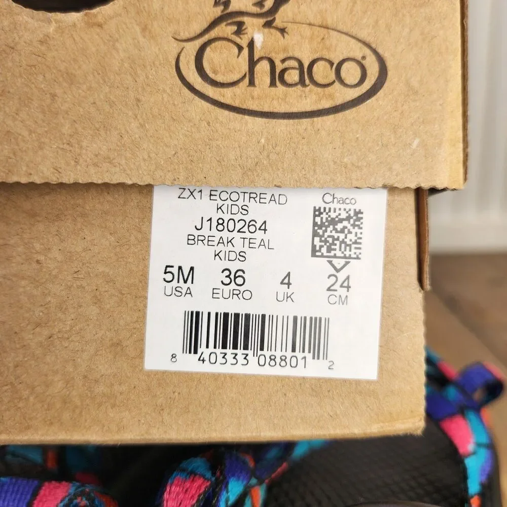 Chaco ZX/1 Ecotread Kids Sz 5 M Break Teal Hiking Beach Strappy Sandals J180264